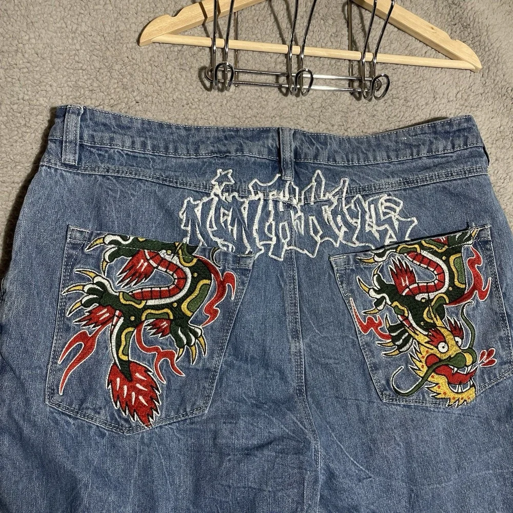 Y2K Ninth Hall Ambush Jeans Mens 38x30 Blue Denim Dragon Baggy Wide Leg Skater